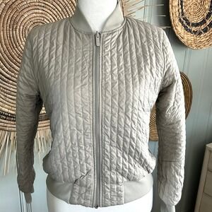 Lululemon Reversible Quilted Bomber Jacket Beige Size 10 Zip Up Athleisure